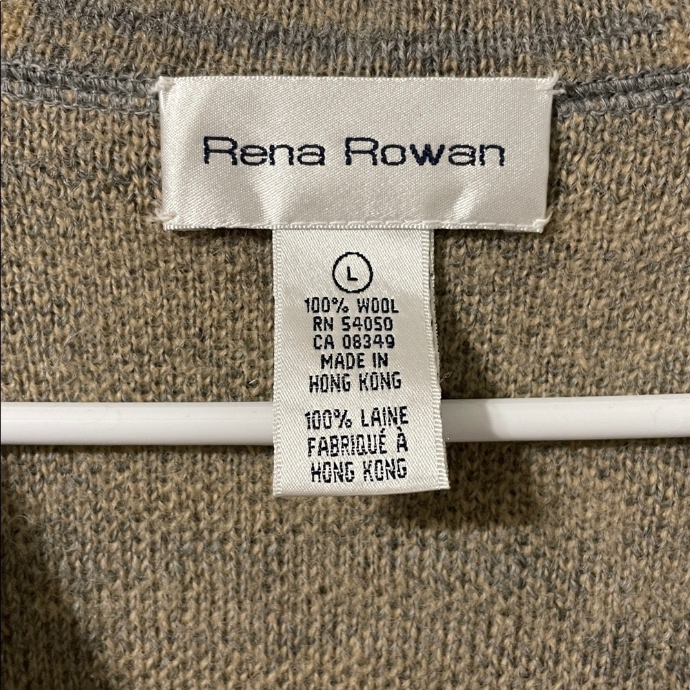 Rena Rowan Vintage 100% Wool Plaid Sweater Jacket Button Down Tan & Gray Large - Picture 2 of 9